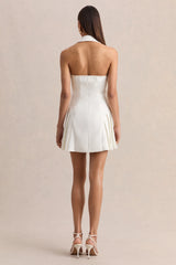 Valetta White Plunge Neck Tailored Mini Dress