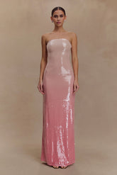 Miranda Strapless Sequin Maxi Dress Ombre Pink