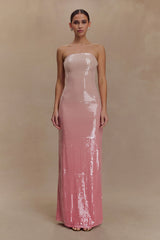 Miranda Strapless Sequin Maxi Dress Ombre Pink