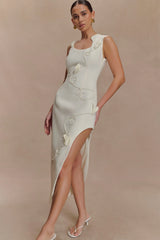 Virginia Suiting Embroidered Midi Dress White