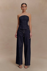 Monte Strapless Denim Corset Washed Indigo Blue