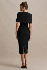 Baylor Black Midi Dress With Removable Cape Detail