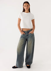 Joseph Low Rise Denim Jeans Vintage Wash Blue