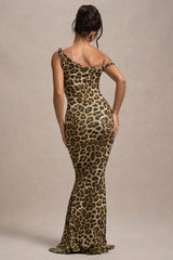 Lita Leopard Print Twisted Asymmetric Maxi Dress