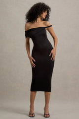 Skye Black Twisted Bardot Midi Dress