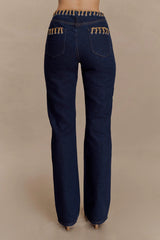 Meryl Lace Up Denim Jean Indigo Blue