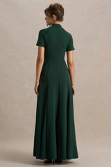Alea Dark Green High Neck Short Sleeve Maxi Dress