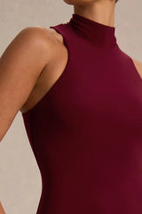 Tasmin Burgundy High Neck Maxi Dress With Drop Waist