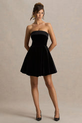 Mina Black Velvet And Satin Bandeau Skater Mini Dress