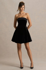 Mina Black Velvet And Satin Bandeau Skater Mini Dress