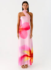 Isa Scarf Satin Maxi Dress Frangipani Pink