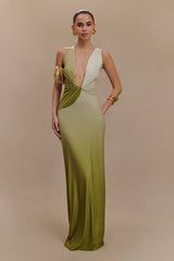 Stella Draped Slinky Maxi Dress Ombre Vintage Olive
