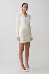 Agness Long Sleeve Button Up Knit Dress Ivory