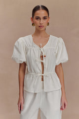 Emilie Puff Sleeve Cotton Top White