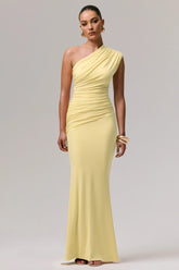 Mardi Lemon Asymmetric Maxi Dress With Ruching
