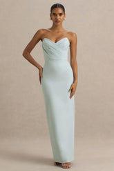 Fierce Light Blue Asymmetric Ruched Maxi Dress
