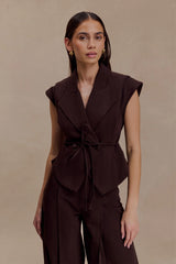 Charley Structured Tie Denim Top Chocolate
