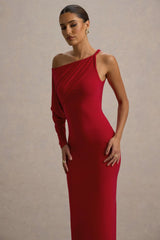 Floria Red Draped One Sleeve Maxi Dress