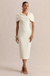 Novalie Cream V Neck Midi Dress With Twist Detail