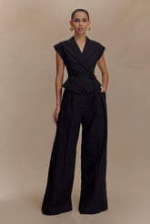 Raya Mid Rise Wide Leg Linen Pant Black