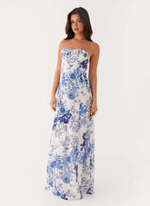 Tayla Linen Maxi Dress Serene Sky Floral