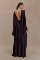 Emory Jersey Cape Maxi Dress Chocolate