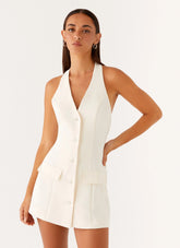 Mira Halter Neck Mini Dress Ivory