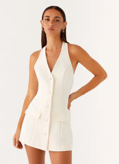 Mira Halter Neck Mini Dress Ivory