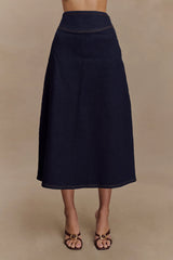 Cecilia Denim A Line Midi Skirt Indigo Blue