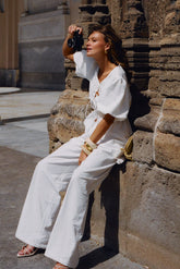 Janayia Cotton Wide Leg Pants White