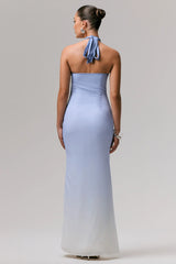 Sharni Blue Ombre Chiffon Halter Neck Maxi Dress