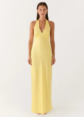 Heavy Hearted Satin Maxi Dress Lemon