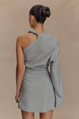 Dorian Twist Shoulder Mini Dress Charcoal Marle