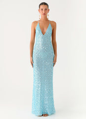 Ocean Views Sequin Maxi Dress Blue