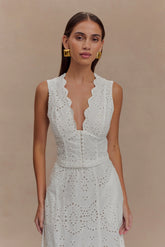 Arla Sleeveless Broderie Top White