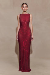 Magnolia Sleeveless Diamante Maxi Dress Wine