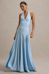 Ginevra Powder Blue Halter Neck Slip Maxi Dress