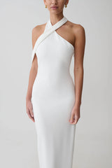 Sable Crossover Crepe Midi Dress White