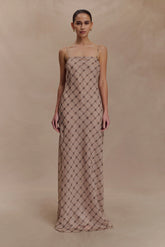 Silvana Chiffon Maxi Dress Snake Check Print Mocha