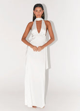 Alicia Satin Halter Maxi Dress White