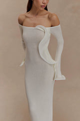 Sandrine Off Shoulder Knit Maxi Dress White