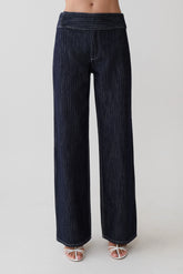 Sienna Flare Mid Rise Denim Jeans Indigo Pinstripe