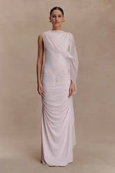Amandine Ruched Slinky Maxi Dress Pale Pink