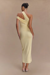 Anastasia One Shoulder Modal Midi Dress Pale Lemon