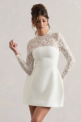 Birdie White Lace Long Sleeve Mini Dress