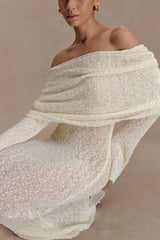 Marisol Off Shoulder Boucle Maxi Dress Ivory