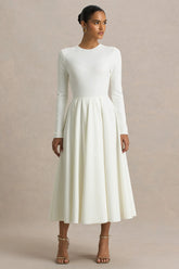 Bellamy Cream Crew Neck Long Sleeve Midi Dress