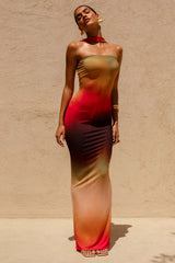 Nobu Ombre Print Bandeau Maxi Dress With Halter Collar