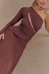 Alexius One Shoulder Knit Maxi Dress Nutmeg