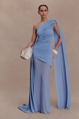 Asher Slinky One Shoulder Maxi Dress Cornflower Blue